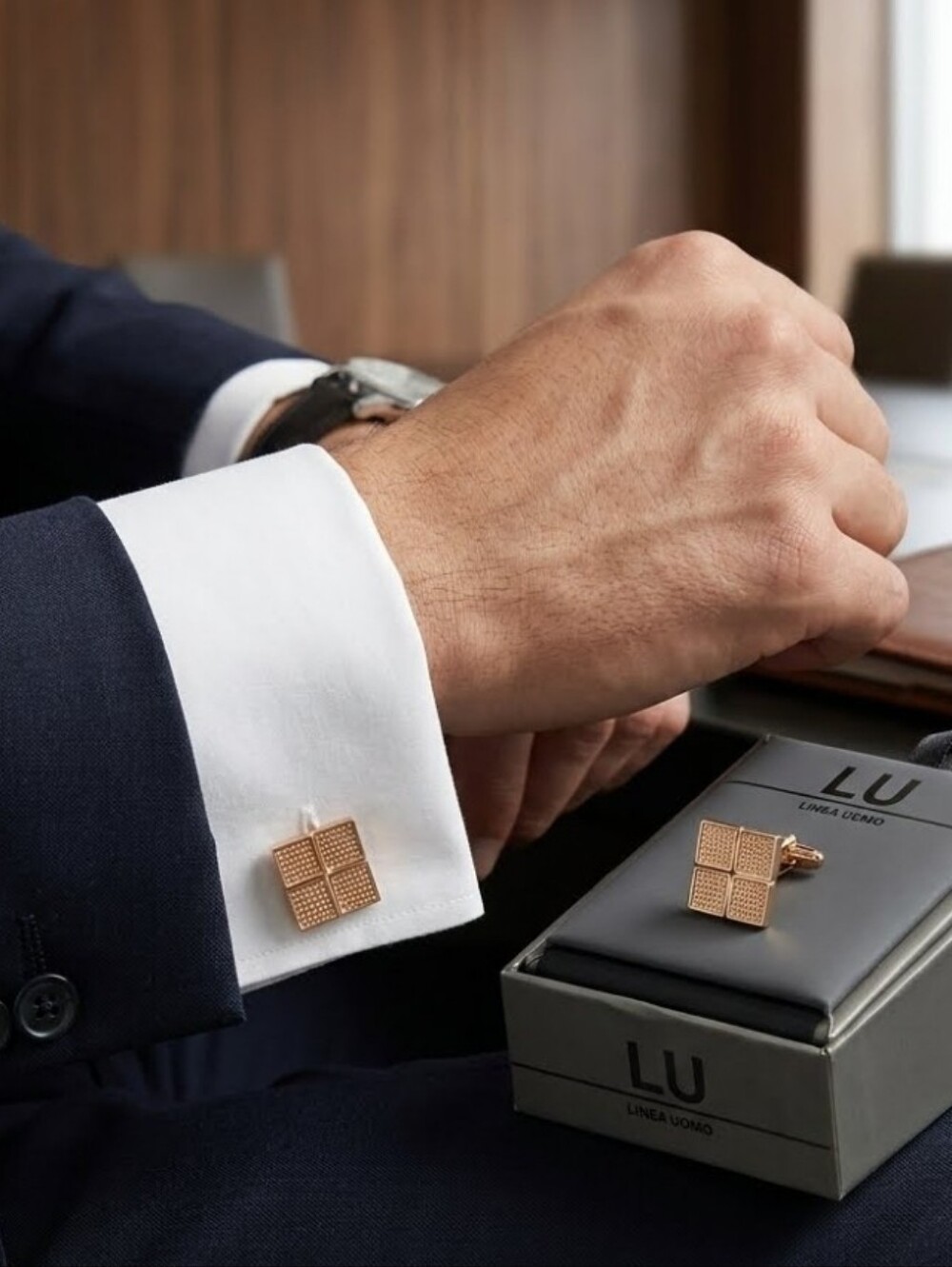 Linea Uomo Gold Textured Grid Cufflinks NIB